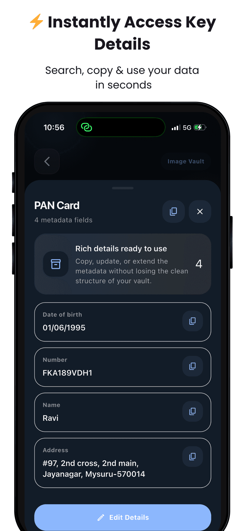 DocVault document metadata details screen