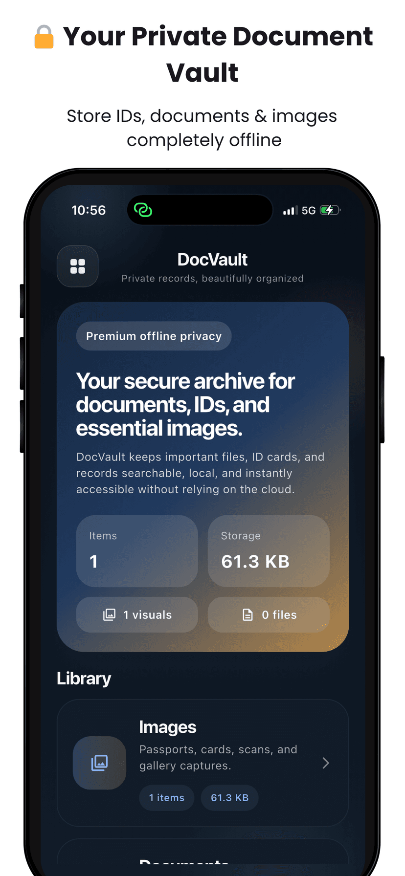DocVault private document vault home screen
