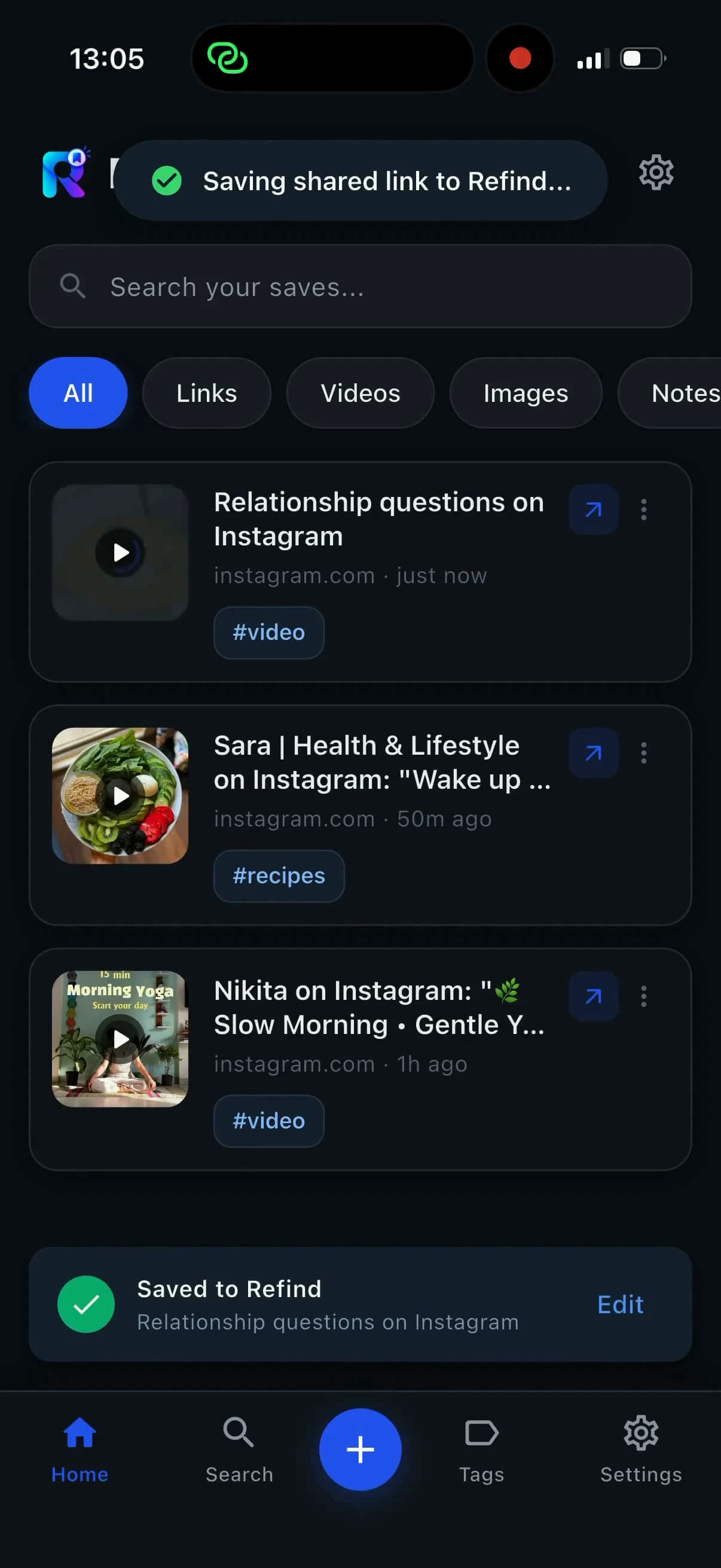 Personal memory bank with search, filters, and tags
