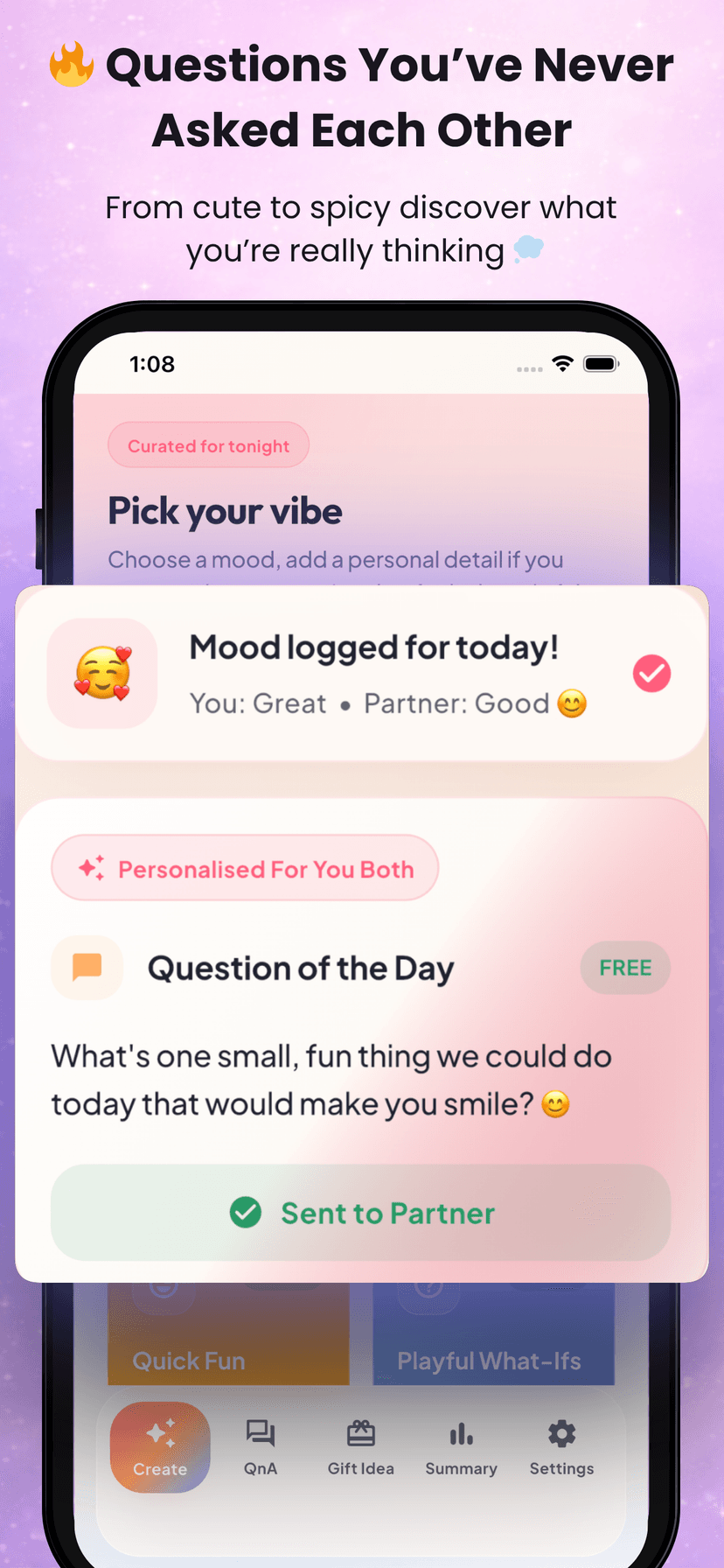 We2 daily couple questions home screen